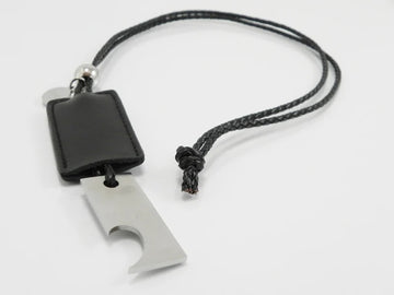 Bottle Opener Black Leather Long Necklace