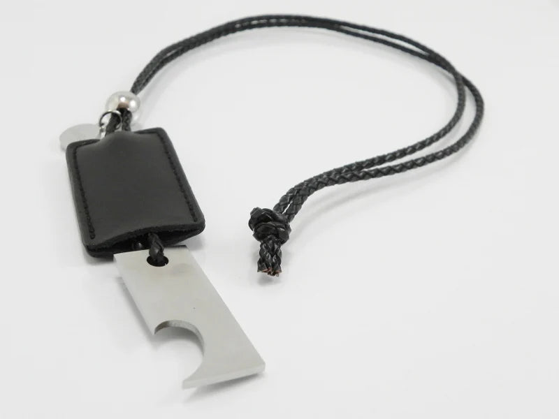 Bottle Opener Black Leather Long Necklace