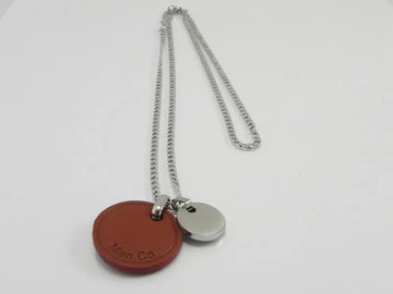 Brown Leather Pendant With Stainless Steel Chain Necklace