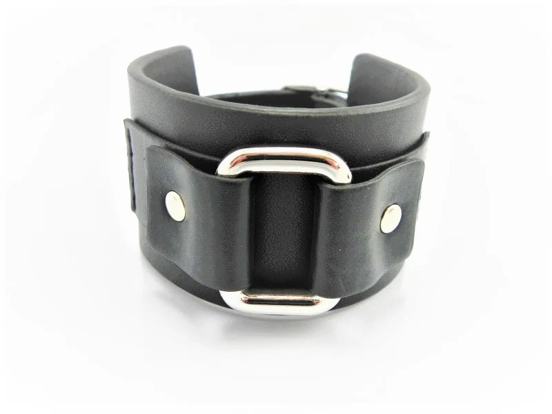Stainless Steel & Black Leather Buckle Bracelet