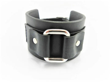 Stainless Steel & Black Leather Buckle Bracelet