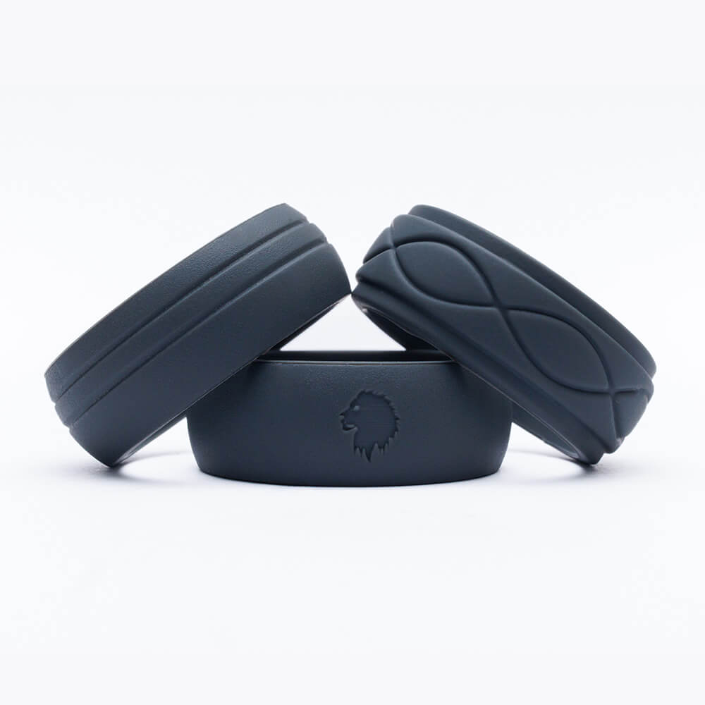 Grey Steel - Set of 3 men's silicone rings